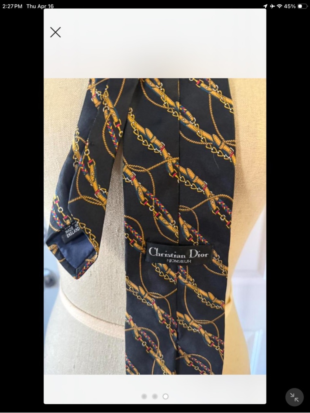 Dior Black Tie with Gold and Burgundy Chain Print